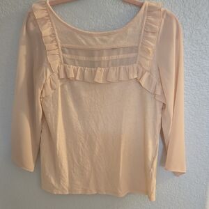Banana Republic Cream Ruffled Blouse with Three-Quarter Sleeves